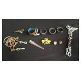 Group of costume ring and wrist watch
