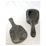 2 hand held metal vanity mirror