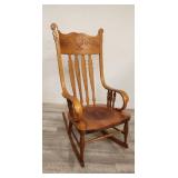 Antique inlet  leather  rocking  chair