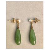 Pair of jade and pearl drop earrings
