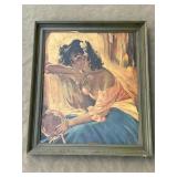 Vintage framed art print, lady