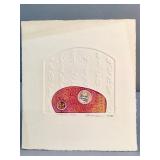 Vintage intaglio aquatint etching by