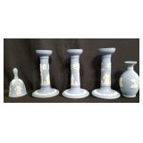 Group of wedgewood vase, candle holder and d