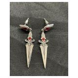 Silver tone sword earrings
