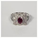 10kt white gold ring with ruby and diamond stones