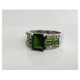 Sterling silver (925) ring with green and clear