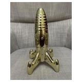 Metallic gold ceramic rocket ship
