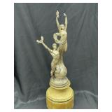 Antique "Glory" spelter sculpture on wood base