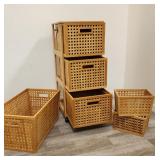Bamboo rolling filing cabinet & storage boxes