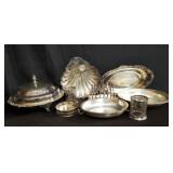 Box of silver plated pieces entre dish, trays,