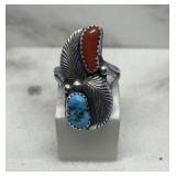 Vintage Sterling Silver Turquoise Coral Ring