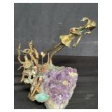 Signed quartz and brass sculpture