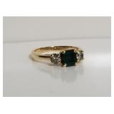 14k gold ring with diamond and green tanzanite