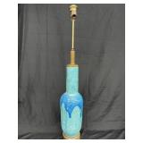 Blue mid century drip glazed ceramic lamp