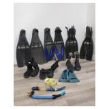 Group of Scuba flippers & waterboots