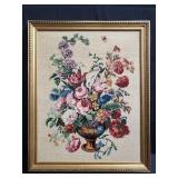 Vintage needlepoint Bouquet of flowers in a vase