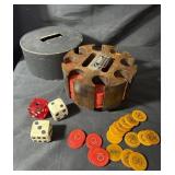 Vintage Wooden Poker Chip Caddy with Bakelite