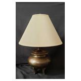 Large vintage brass & wood footed table lamp