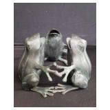 Vintage brass 3 singing frogs in a circle statue