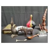 Box of miscellaneous, wood animal figures, wood