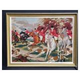 Gilt framed fox hunt needlepoint