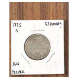 Silver 1875-A Germany 1 Mark coin