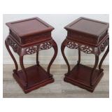 Pair of rosewood Asian side tables, as is
