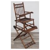 Antique oak folding high chair