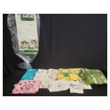 Box of vintage table linen and miscellaneous