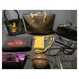 Group of purses, handbags -one has a broken