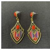 Red and gold-tone earrings