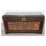 Chinese heavily carved glass insert cedar