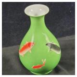 Chinese porcelain koi fish vase 4"diam x 6"h