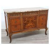 Antique French marquetry inlaid with marble top &