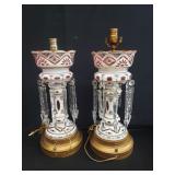 Pair of vintage Bohemian crystal lusters table