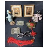 Collection of Asian decor, framed art, ceramic