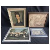 Group of framed prints two hand colored