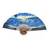 Large vintage hand painted dolphin theme hand fan
