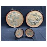 Group of framed Asian soap stone wall art & self