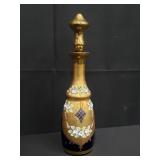 Hand painted cobalt blue glass decanter