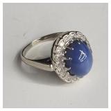 Diamond, star sapphire &14k wht gold ring