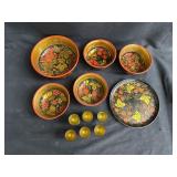 Vintage Russian lacquered wood table ware bowls,