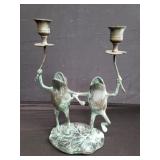 Vintage brass dancing frogs candle holder