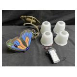 Leaded glass butterfly sconce w/frosted glass