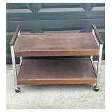 Vintage MCM wood rolling bar cart