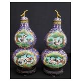 Pair of Chinese double gourd cloissone lidded