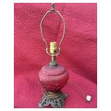 Vintage Victorian style red glass table lamp