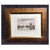 Signed color engraving "Moulins de Zaandam"