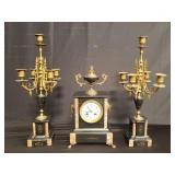 Antique brass and marble mantel clock w/
