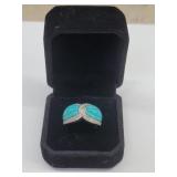 14 k white gold diamond and turquoise ring